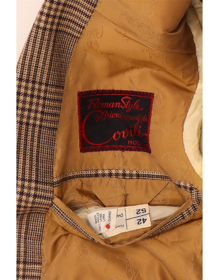 Giacca blazer vintage da uomo a 2 bottoni UK 42 XL lana a quadri marrone