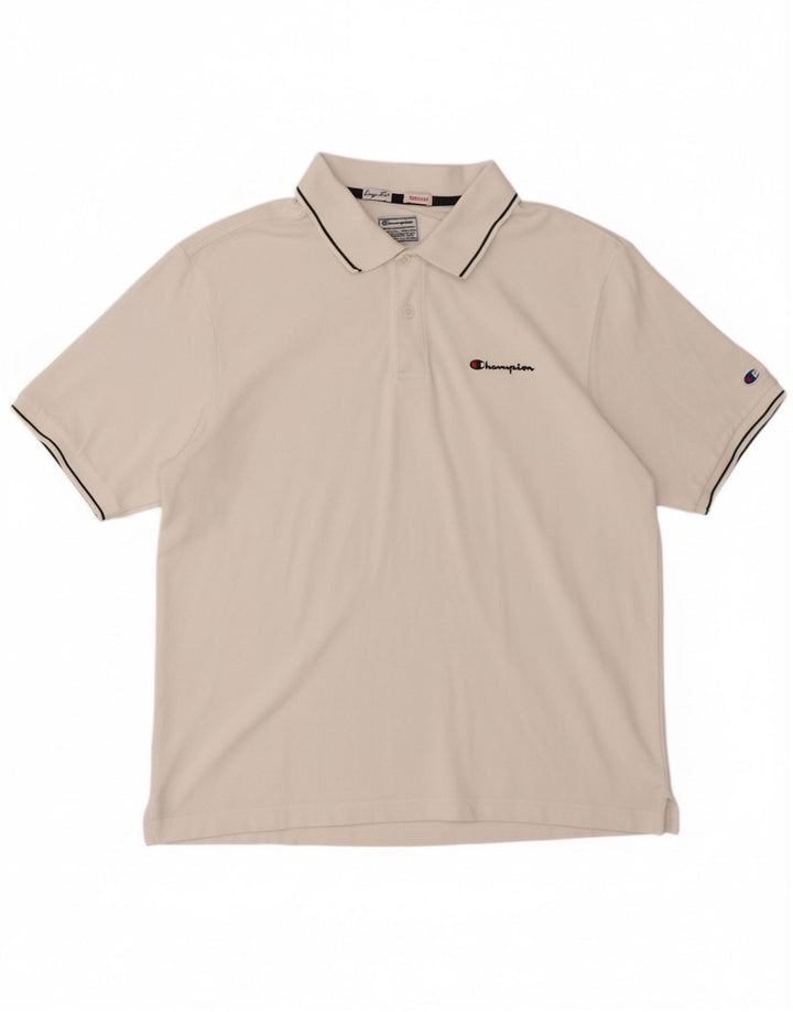 CHAMPION Mens Easy Fit Polo Shirt Medium White Cotton