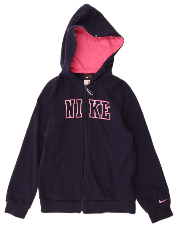 Felpa con cappuccio e zip grafica Nike per ragazze 7-8 anni XL in cotone blu navy