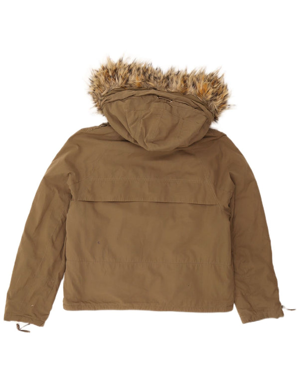 Giubbotto bomber Sherpa con cappuccio militare da donna Zara UK 14 Marrone medio
