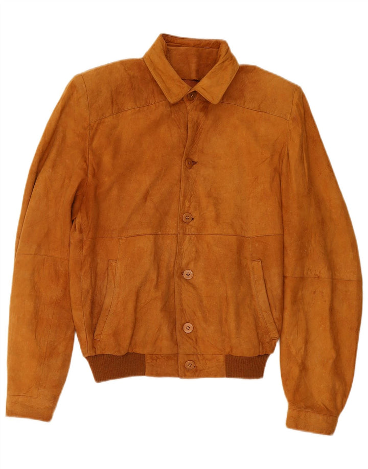 Giubbotto bomber vintage in pelle scamosciata da uomo IT 46 piccolo in pelle beige
