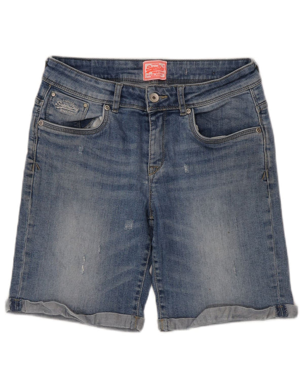 Pantaloncini di jeans invecchiati da donna Superdry W30 cotone blu medio