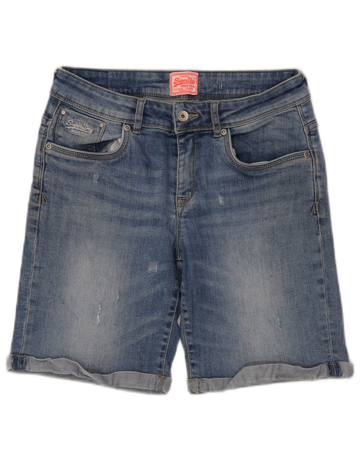 Pantaloncini di jeans invecchiati da donna Superdry W30 cotone blu medio