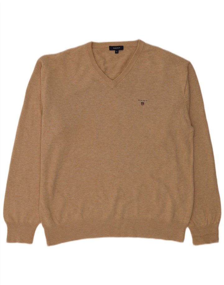 GANT Maglione da uomo con scollo a V XL in cotone beige