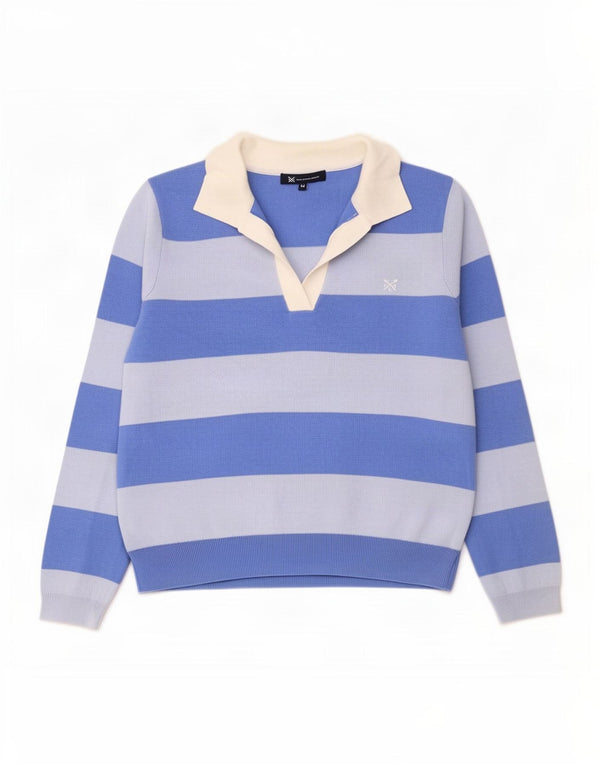 Crew Clothing Maglione da donna con collo a polo UK 14 Grandi strisce blu