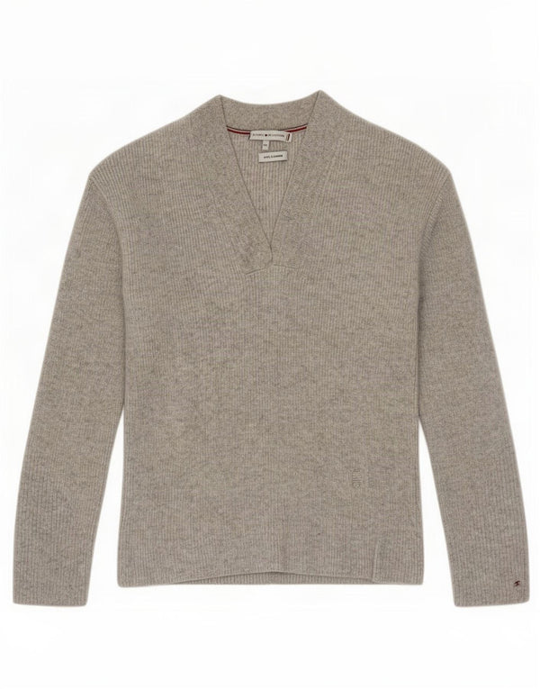 Maglione maglione con scollo a V da donna Tommy Hilfiger UK 4 XS lana grigia