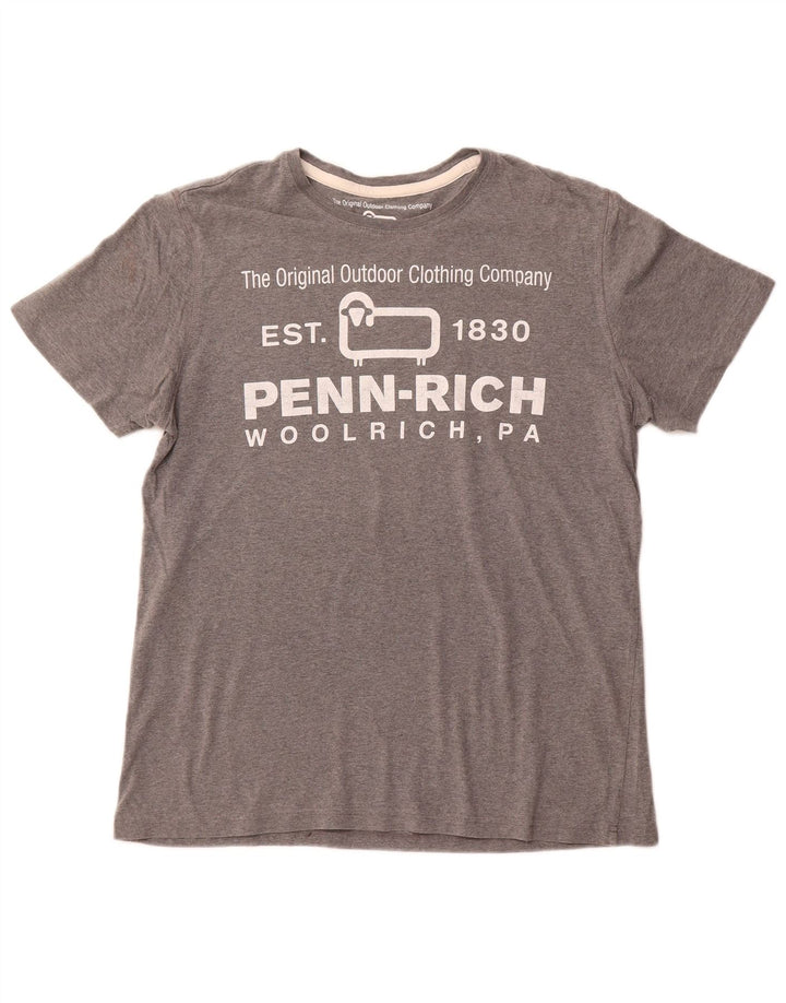 WOOLRICH T-shirt grafica Penn-Rich da donna UK 14 Large Grey Flecked