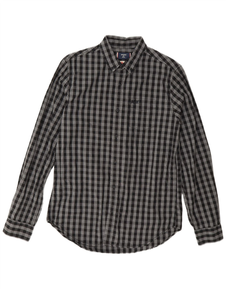 Camicia da uomo Osaka Superdry in cotone a quadretti grigio medio