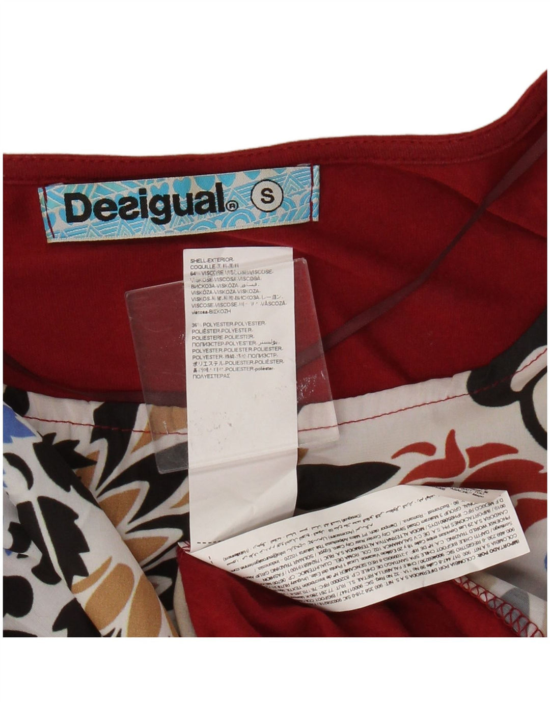 Desigual Donna Camicetta Top UK 10 Piccolo Rosso Floreale Viscosa