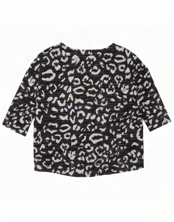 Marks & Spencer Top da donna manica 3/4 UK 12 medio nero stampa animalier