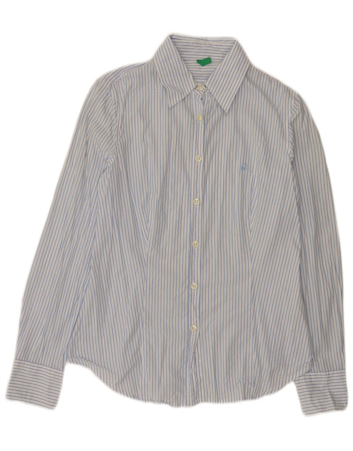 Camicia da donna Benetton UK 12 Cotone gessato bianco medio