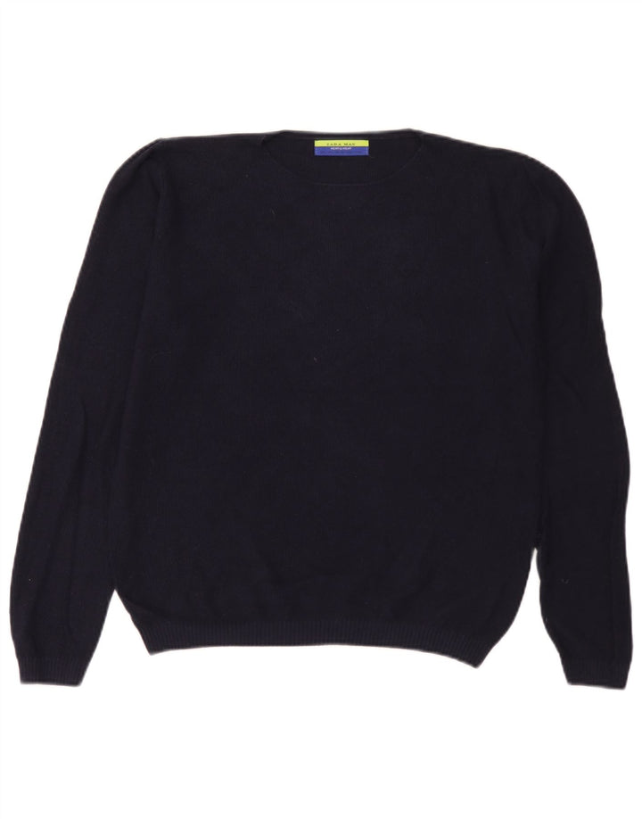 Maglione maglione girocollo da uomo Zara grande blu navy
