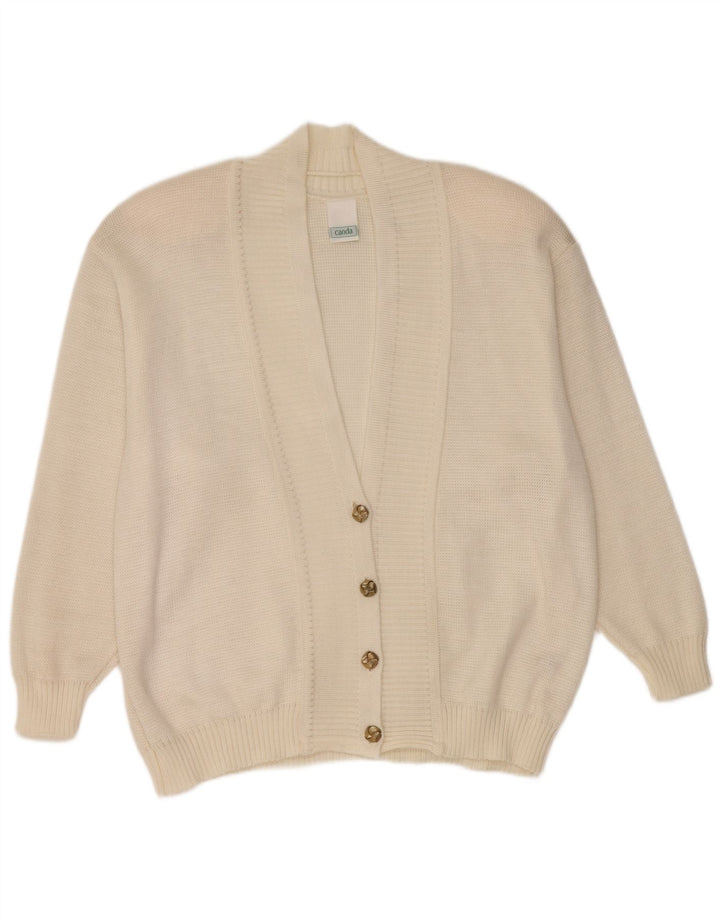 Maglione cardigan oversize da donna Canda UK 16 grande acrilico bianco sporco