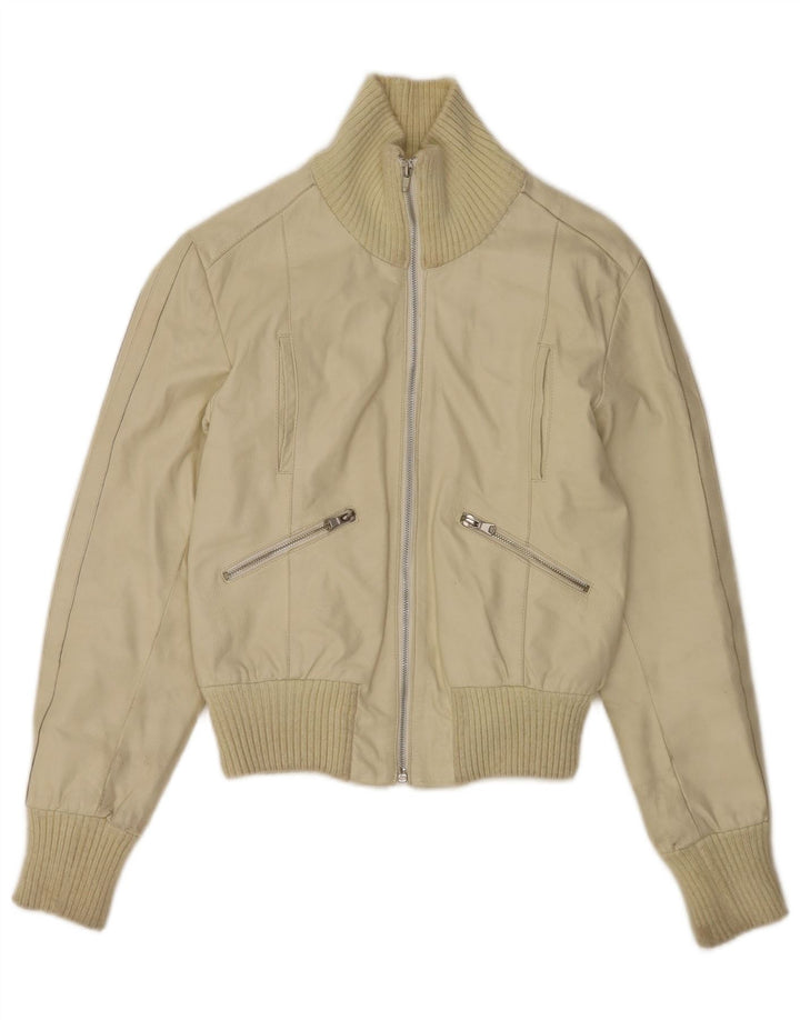 Giacca in pelle corta da donna vintage IT 40 piccola in pelle bianco sporco