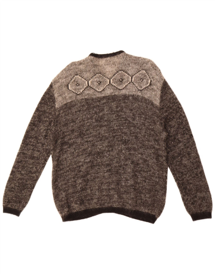 Maglione cardigan oversize da donna vintage IT 48 XL Mohair Fair Isle grigio