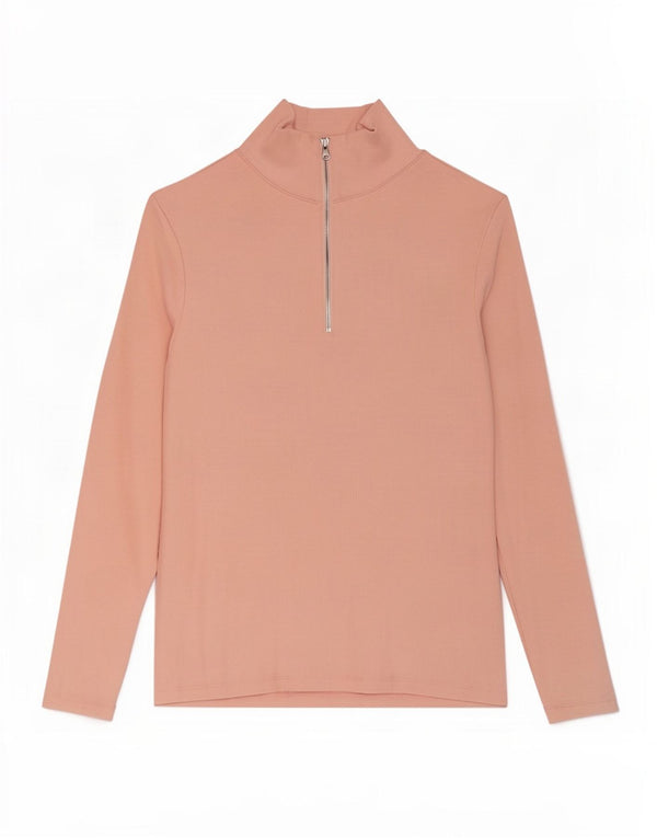 Marks & Spencer Top da donna con zip e collo a maniche lunghe UK 18 XL Cotone rosa