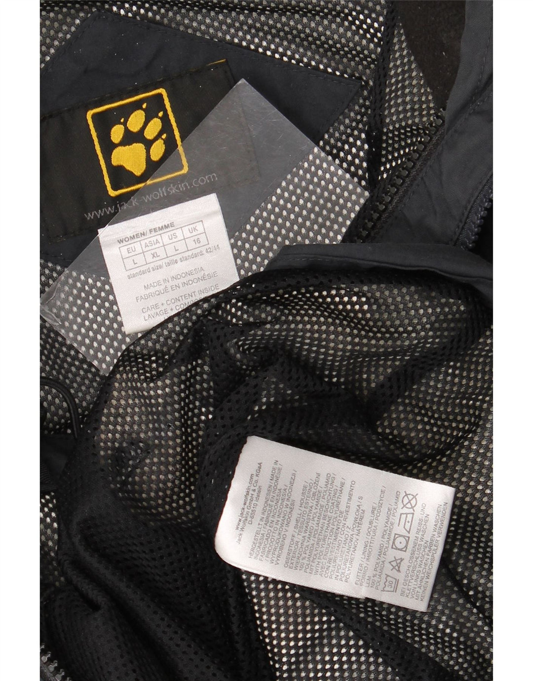 Giacca a vento con cappuccio da donna Jack Wolfskin UK 16 Large Grey Colourblock