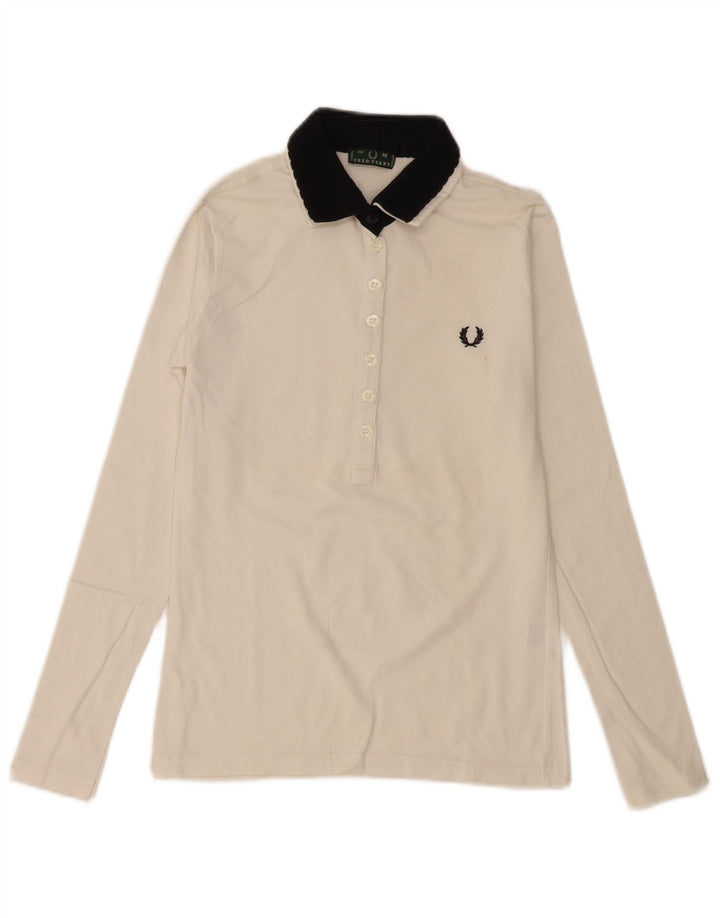 Polo a maniche lunghe da donna Fred Perry UK 12 cotone bianco medio