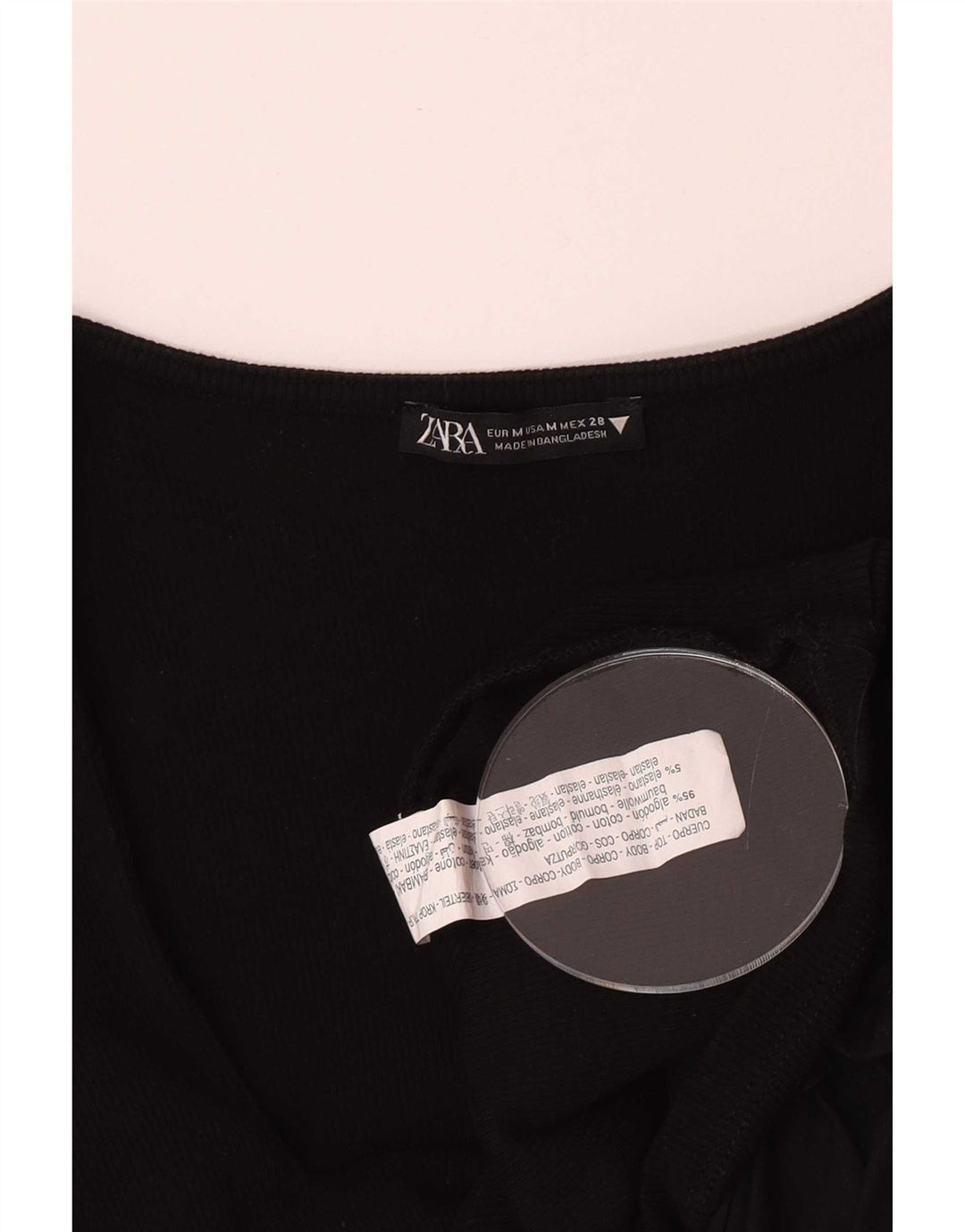 Top corto Zara da donna con maniche a 3/4 UK 12, cotone nero medio