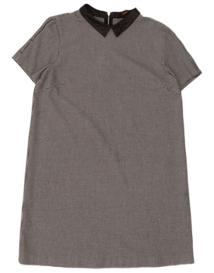 Abito a trapezio da donna Zara UK 14 Grande poliestere pied de poule nero