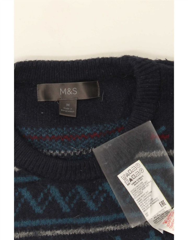 Maglione maglione girocollo da uomo Marks & Spencer medio blu navy Fair Isle