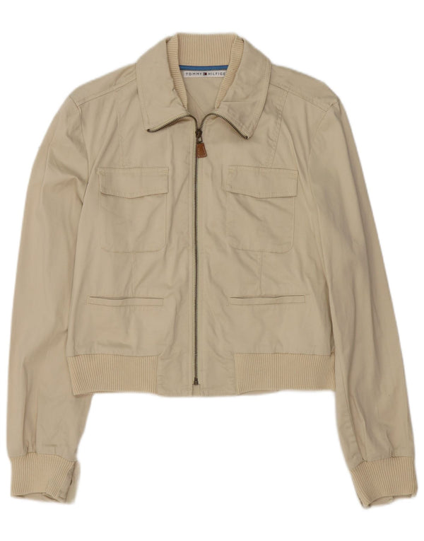 Giubbotto bomber corto da donna Tommy Hilfiger UK 16 grande cotone beige