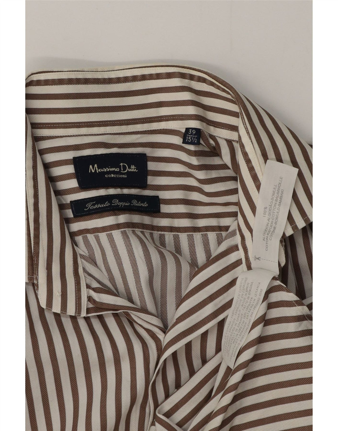 Camicia da uomo MASSIMO DUTTI taglia 39 15 1/2 cotone gessato marrone medio