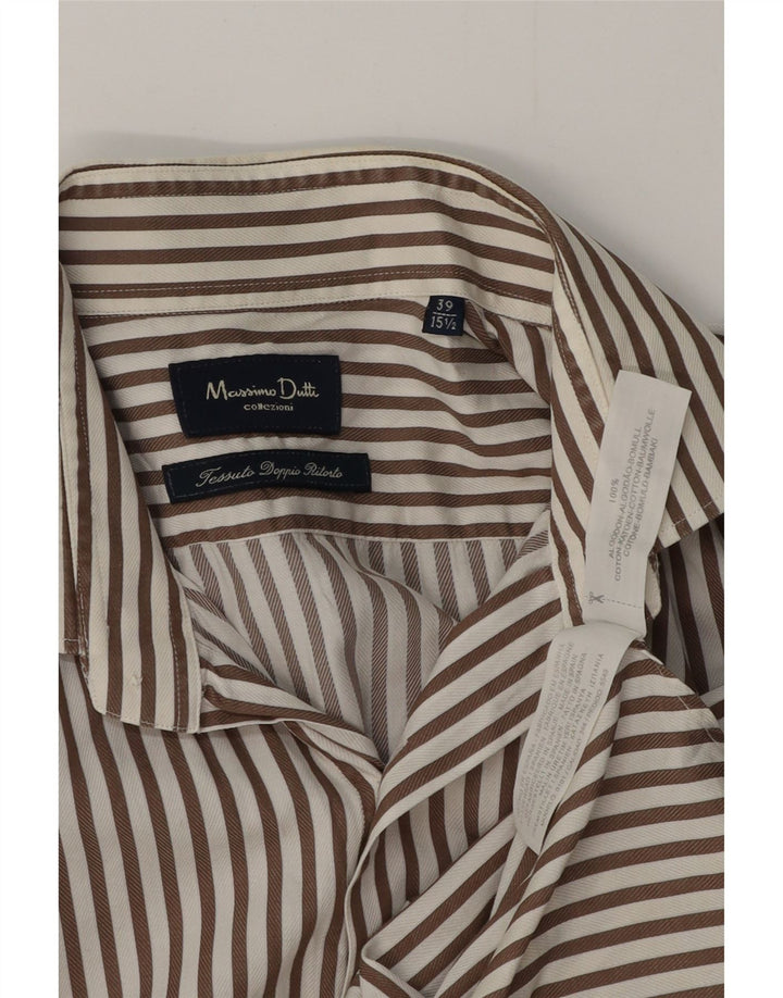 Camicia da uomo MASSIMO DUTTI taglia 39 15 1/2 cotone gessato marrone medio