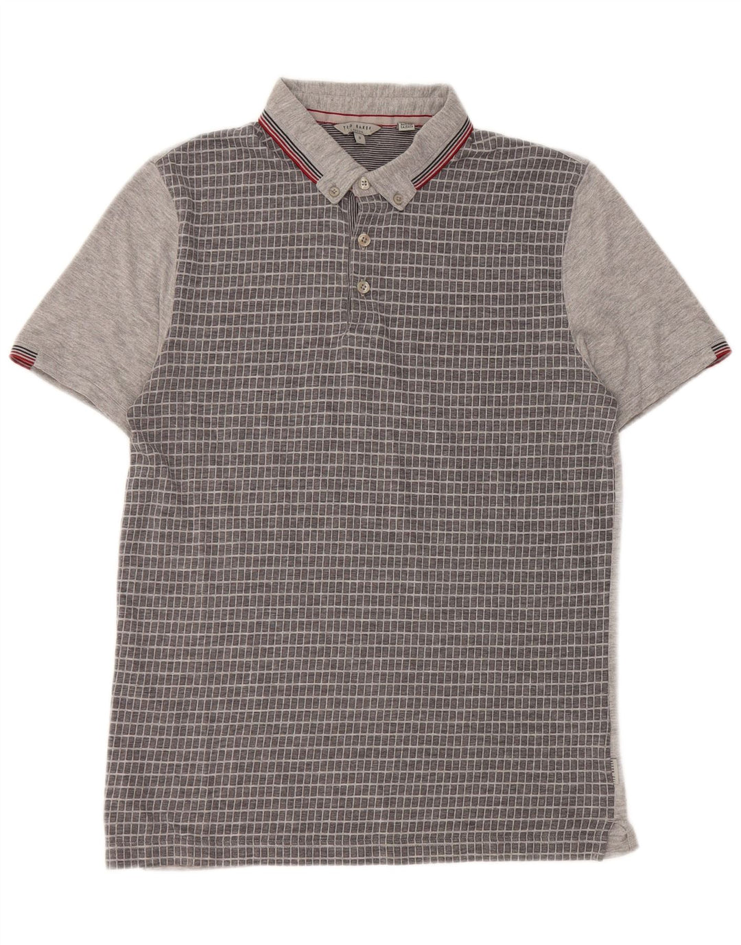 Polo da uomo Ted Baker taglia 3 in poliestere a quadretti grigio medio