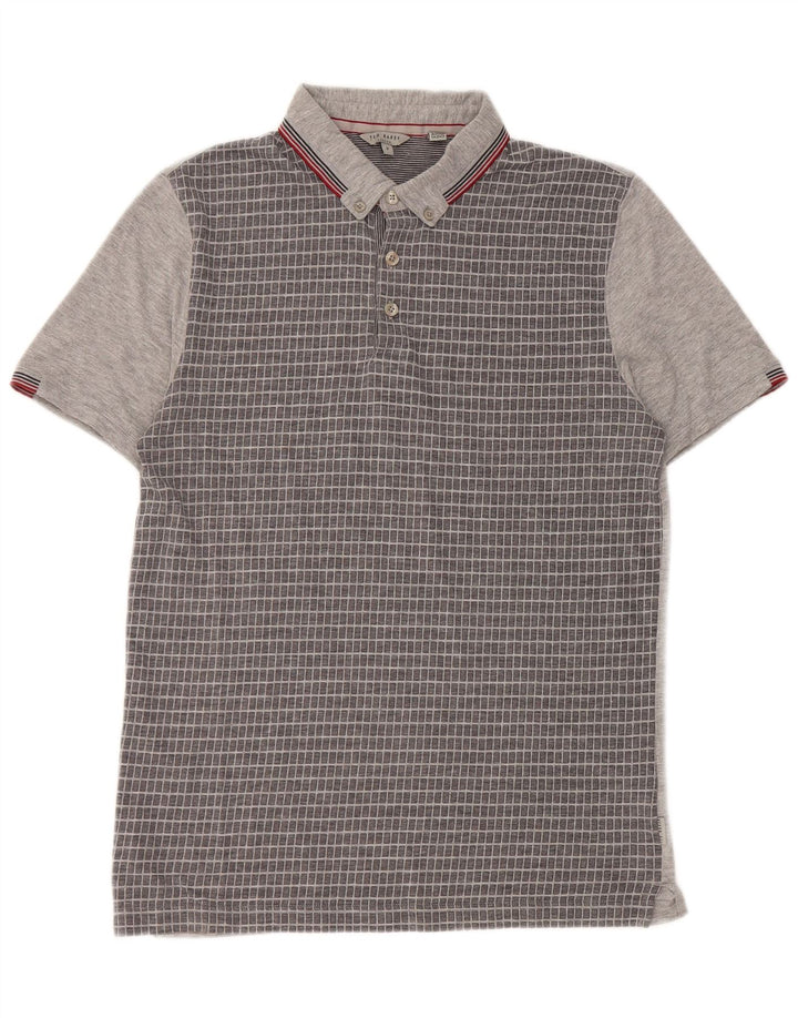 Polo da uomo Ted Baker taglia 3 in poliestere a quadretti grigio medio