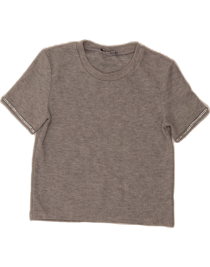 ZARA Womens Crop T-Shirt Top UK 10 Small Grey Polyester Vintage Zara and Second-Hand Zara from Messina Hembry 