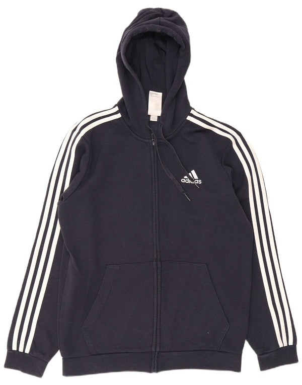 Maglione con cappuccio e zip da uomo Adidas in cotone blu navy medio