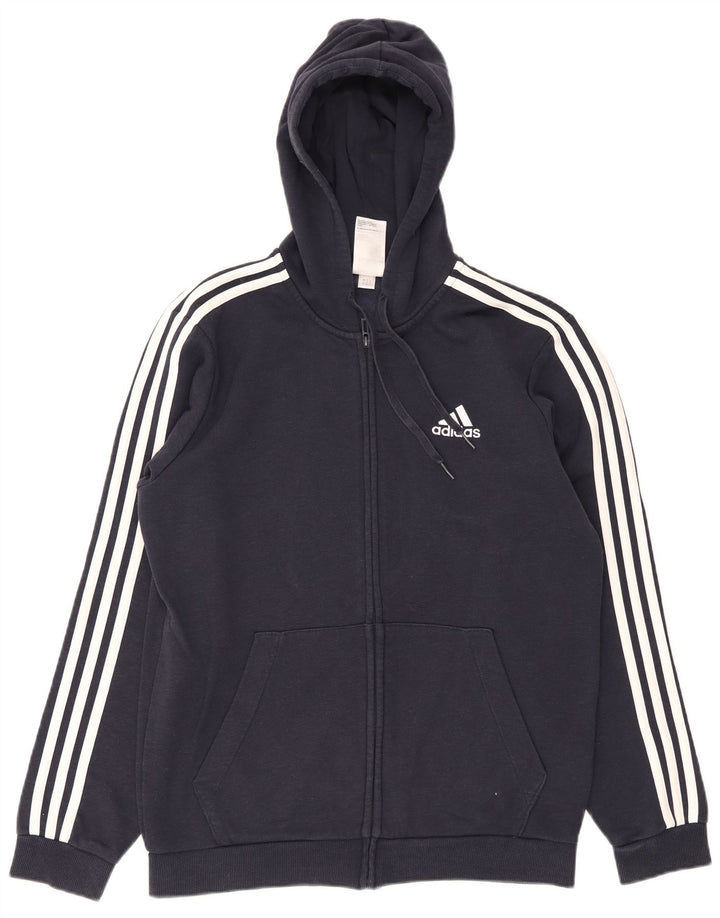 Maglione con cappuccio e zip da uomo Adidas in cotone blu navy medio