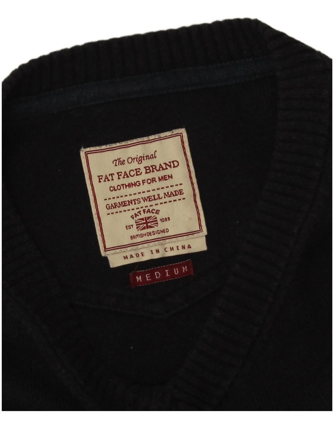 Maglione da uomo con scollo a V Fat Face, cotone medio blu navy