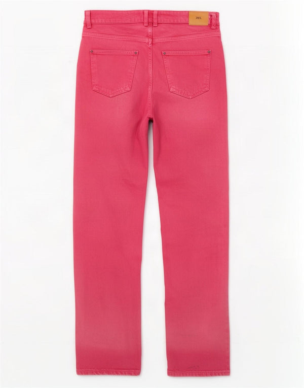 Jeans dritti a vita alta da donna Zara EU 38 piccoli W28 L33 cotone rosa