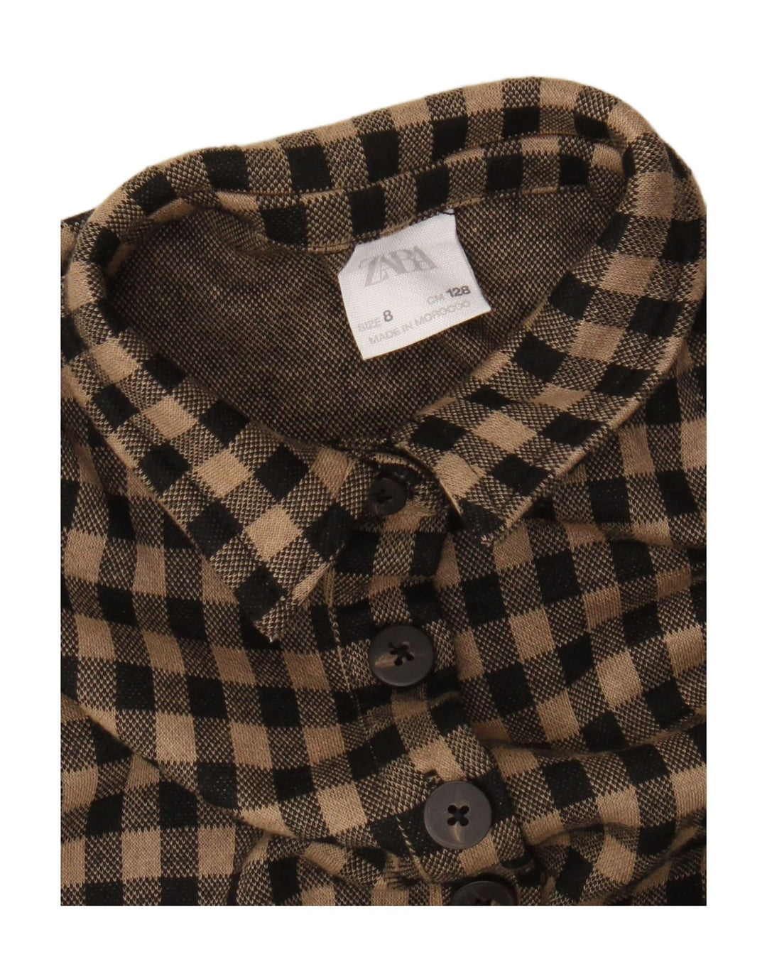 Abito a camicia pullover a maniche corte per ragazze Zara 7-8 anni a quadretti marrone