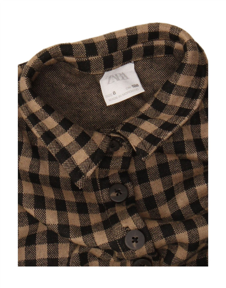 Abito a camicia pullover a maniche corte per ragazze Zara 7-8 anni a quadretti marrone