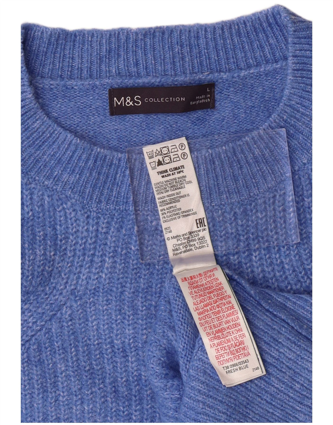 MARKS & SPENCER Maglione maglione girocollo da donna UK 16 Grande acrilico blu