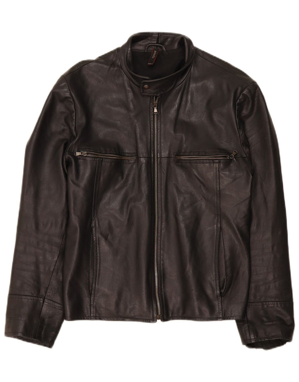 Gotelli Mens Leather Jacket IT 46 Small Black Leather