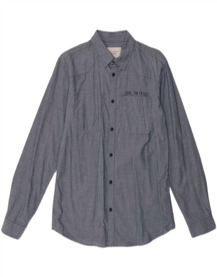 JACK & JONES Mens Slim Fit Shirt Medium Blue Cotton
