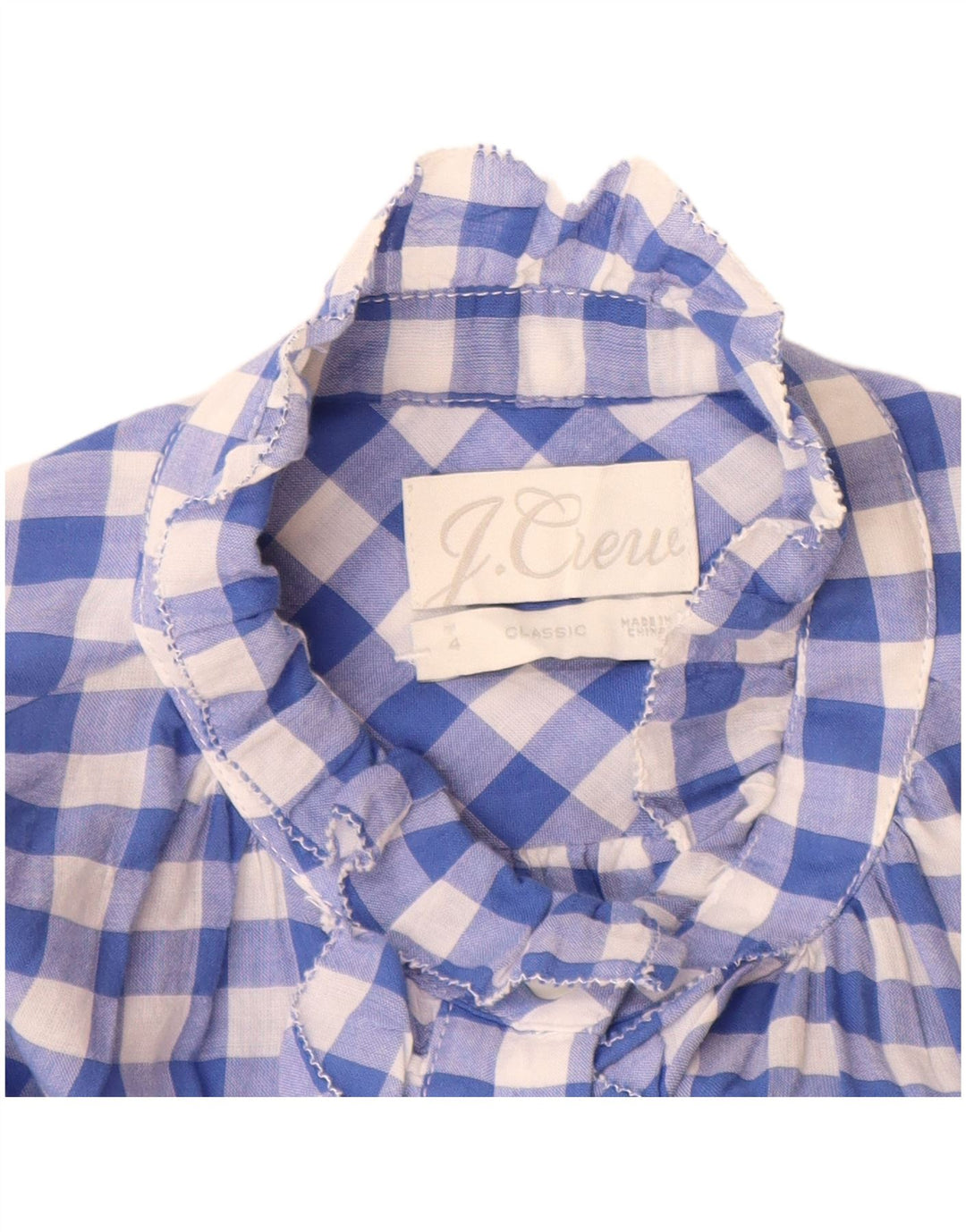 J. Crew Camicia da donna a maniche lunghe con volant sul davanti US 4 Small Blue Check