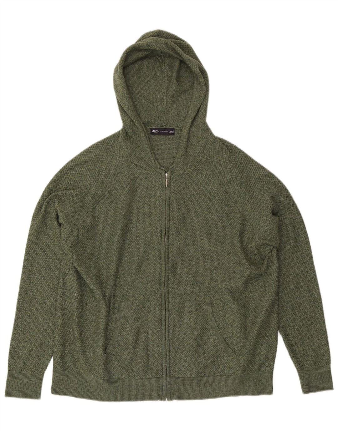 Maglione cardigan con cappuccio da donna Marks & Spencer UK 16 grande poliestere kaki