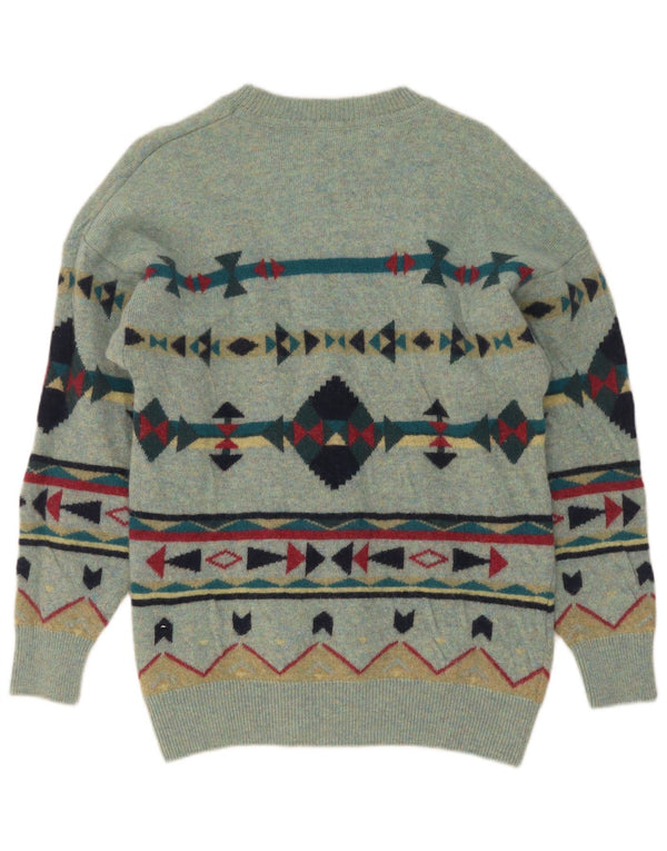 Bluster Maglione da uomo con scollo a barchetta UK 14 Grande verde geometrico