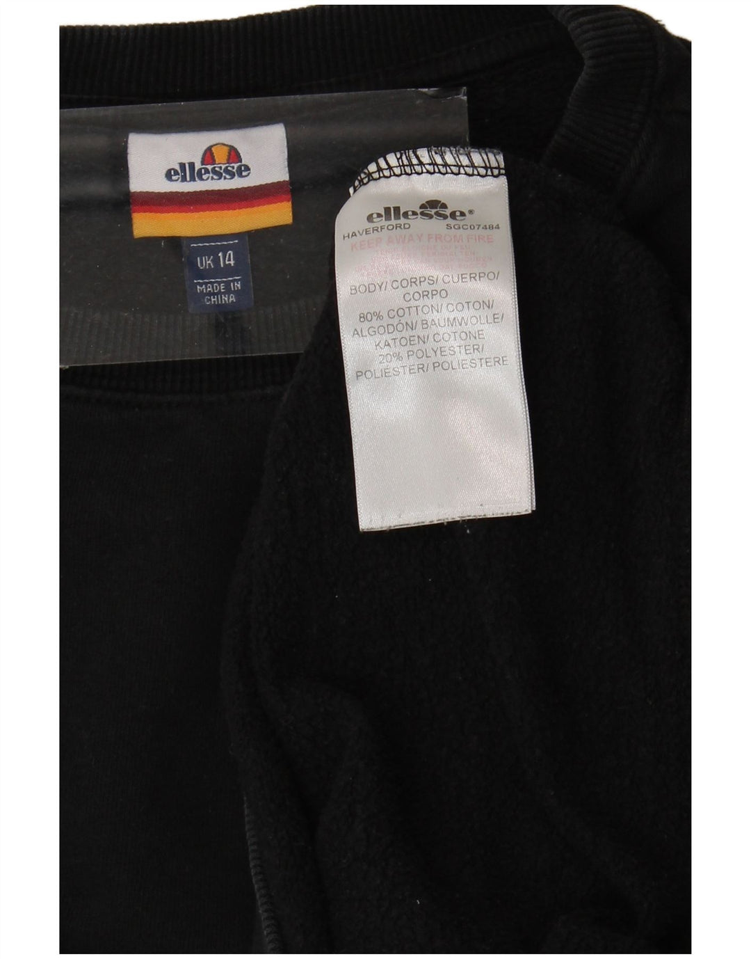 Felpa oversize da donna Ellesse, maglione UK 14, grande cotone nero