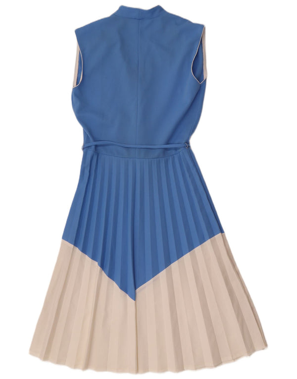 Abito vintage da donna senza maniche a trapezio UK 12 Colorblock blu medio