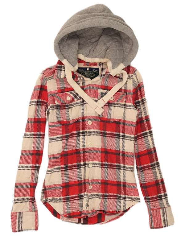 Camicia da uomo in flanella con cappuccio da boscaiolo Superdry XS in cotone a quadri rossi