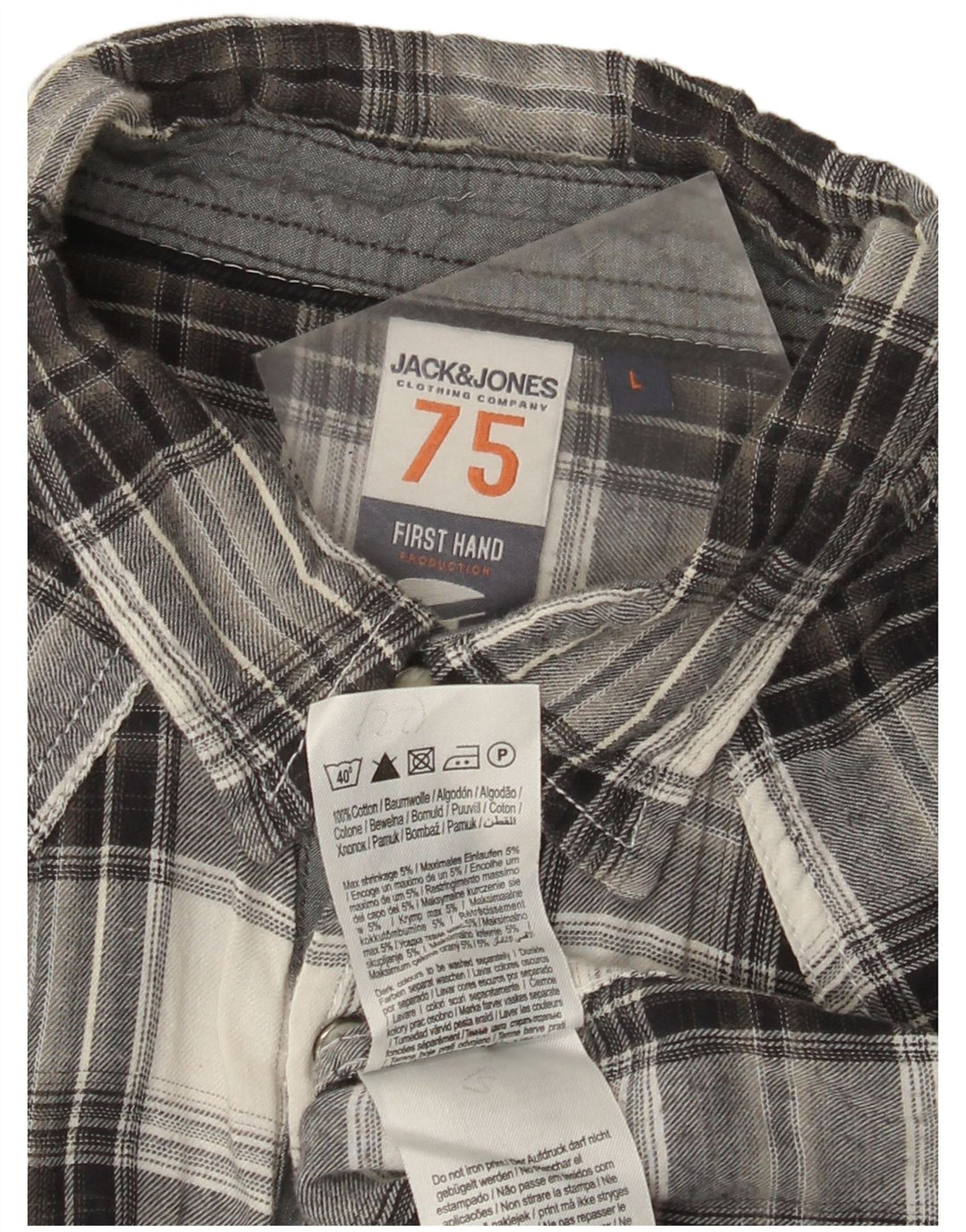 Jack & Jones Camicia da uomo in flanella a maniche corte, cotone a quadri grigi grandi
