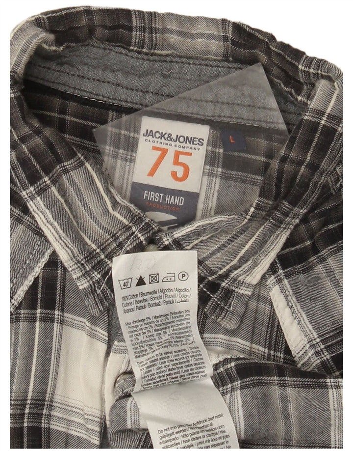 Jack & Jones Camicia da uomo in flanella a maniche corte, cotone a quadri grigi grandi