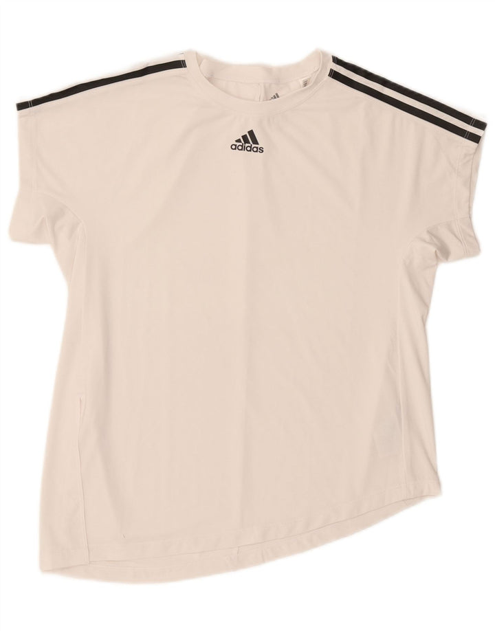 T-shirt grafica da donna Adidas Top UK 12/14 poliestere bianco medio