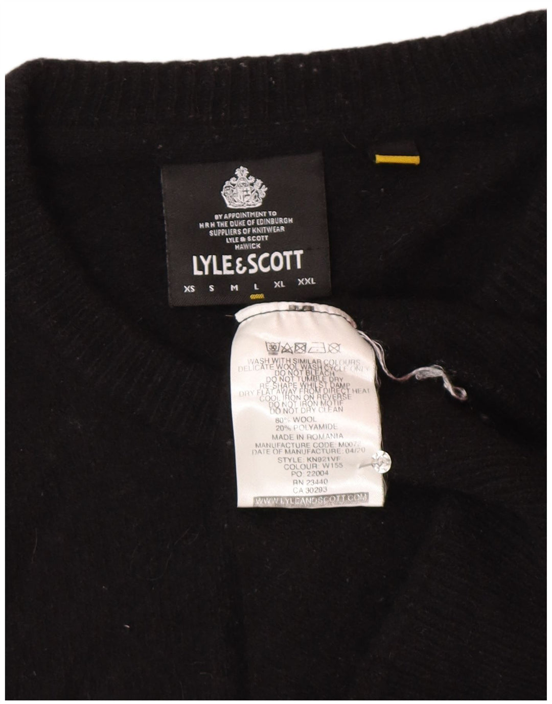 Maglione maglione girocollo da donna Lyle & Scott UK 16 grande lana nera
